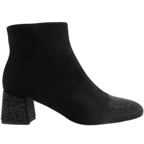 Loretta Vitale C1507 Women's Black Suede Diamante Ankle Boots
